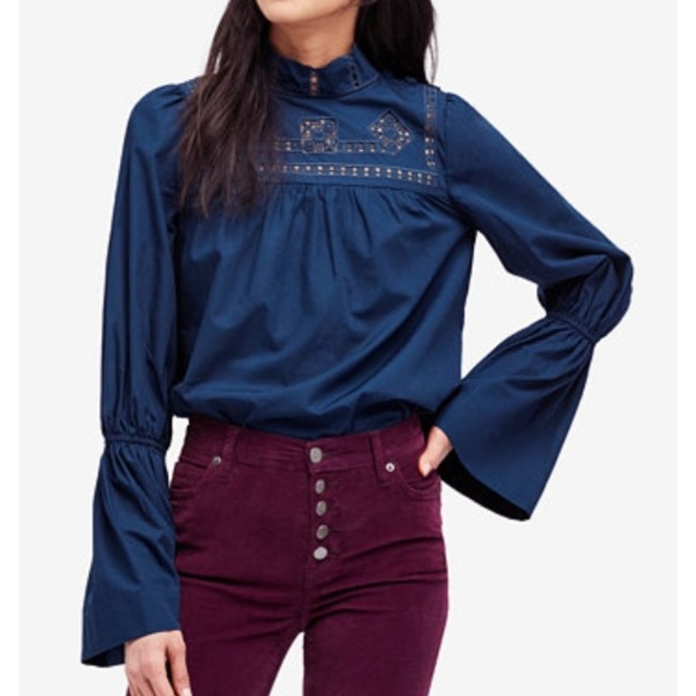 Free people blue bell sleeve blouse